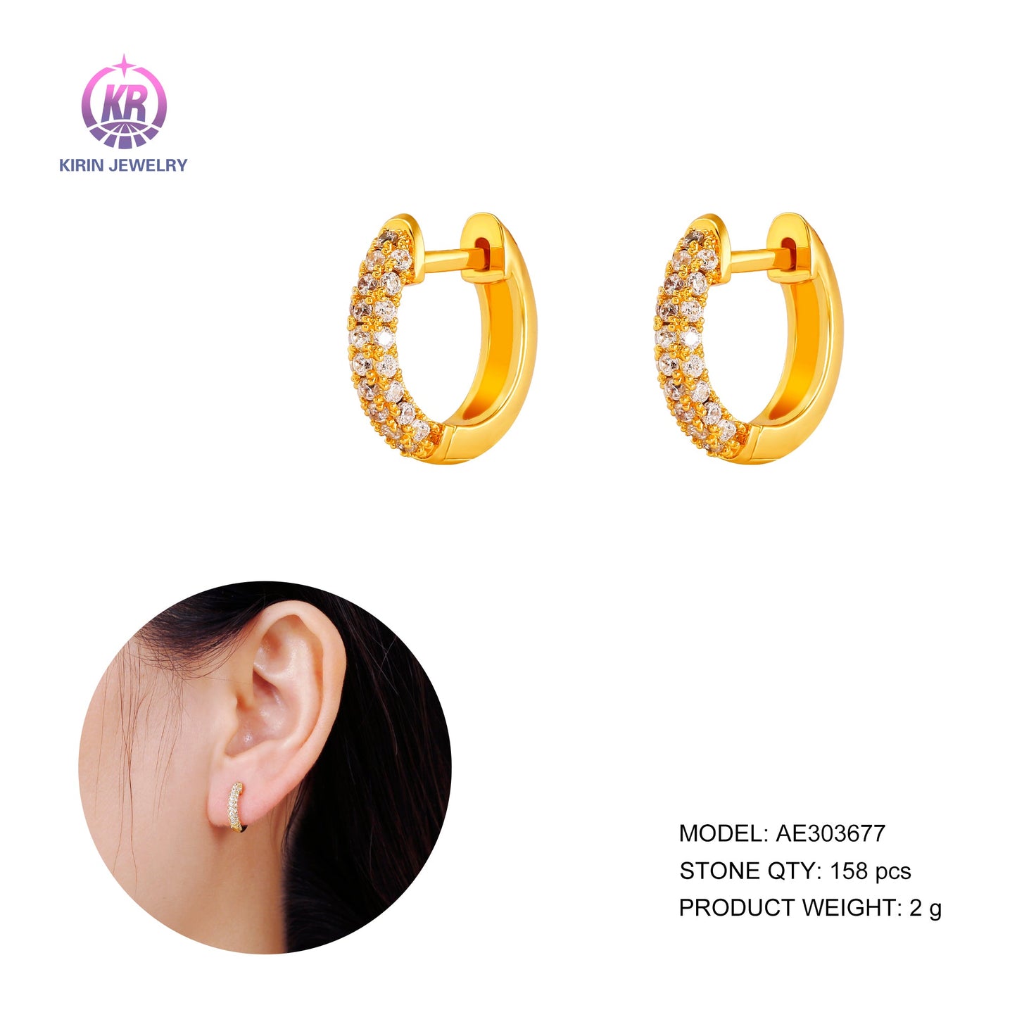 925 silver hoop earring with CZ 303677 Kirin Jewelry