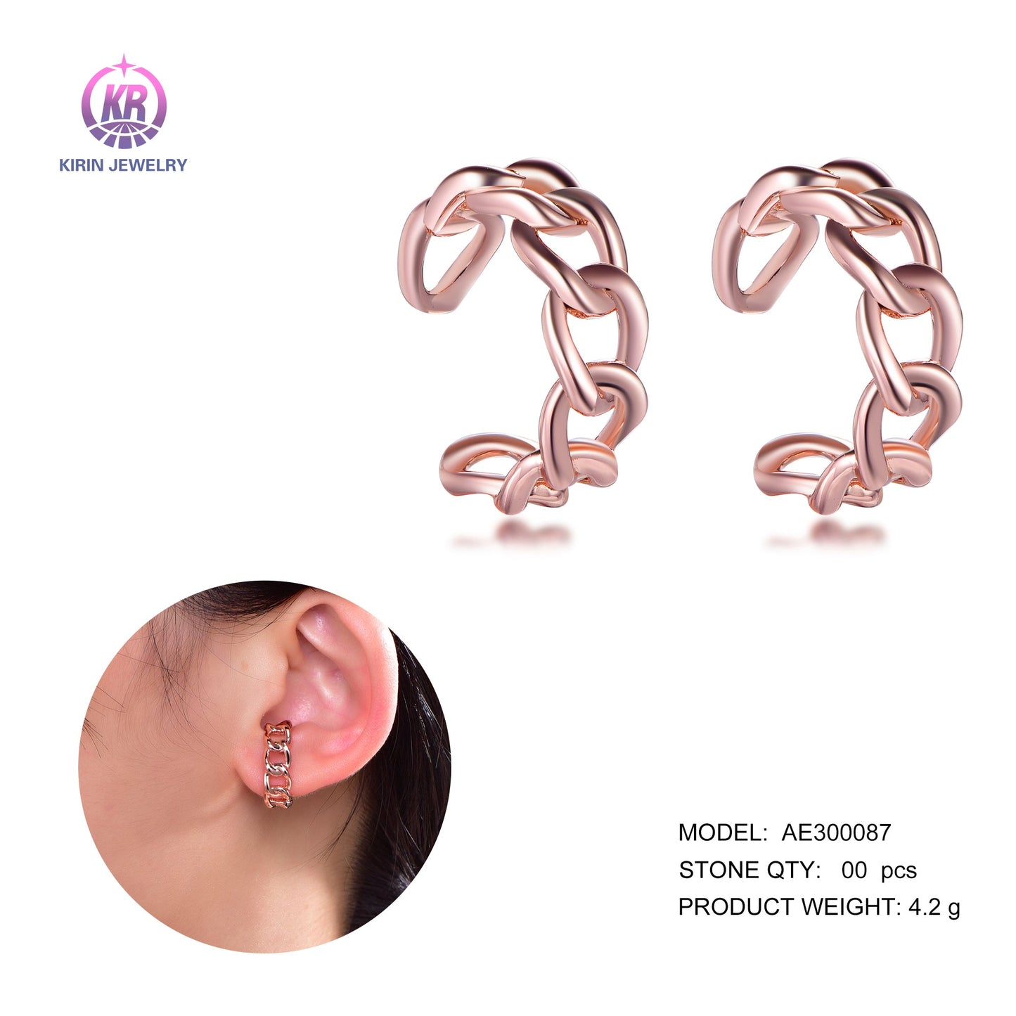 925 silver hoop earring with rose gold plating 300087 Kirin Jewelry