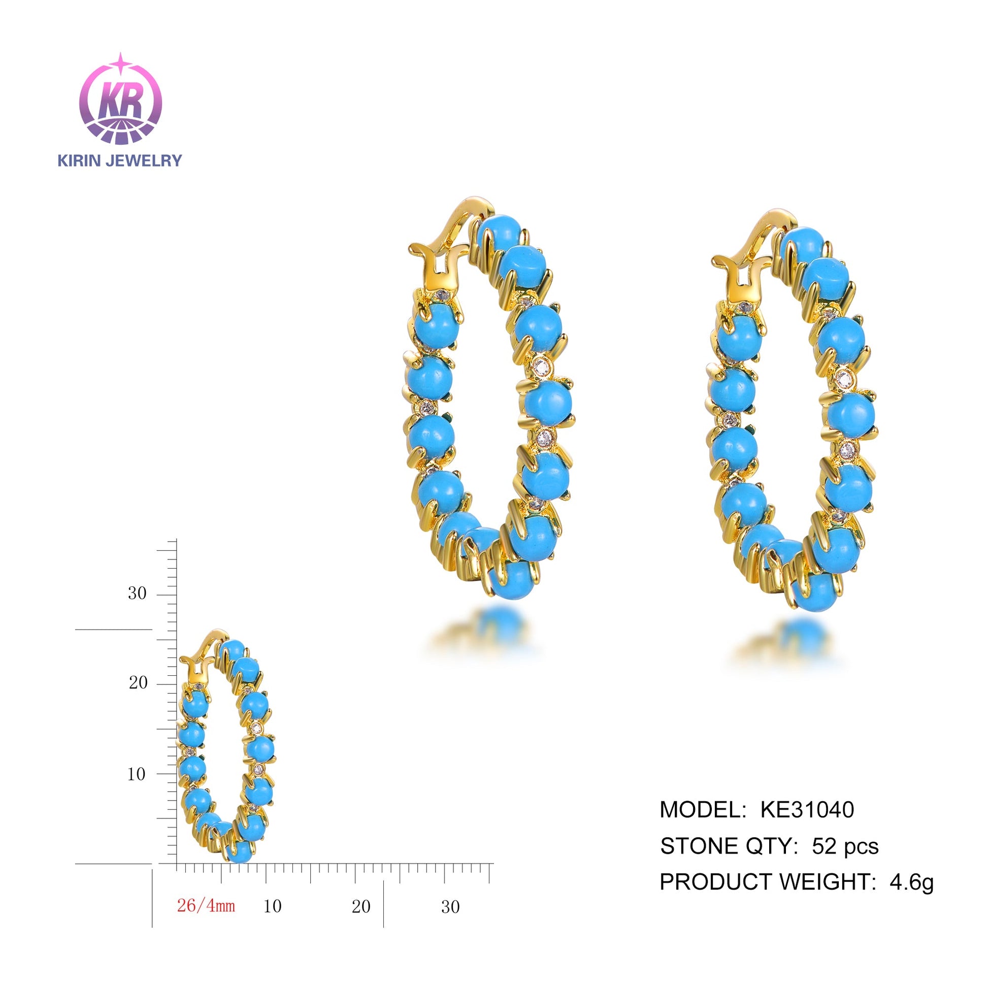 925 silver hoop earrings with 14K gold plating CZ KE31040 Kirin Jewelry