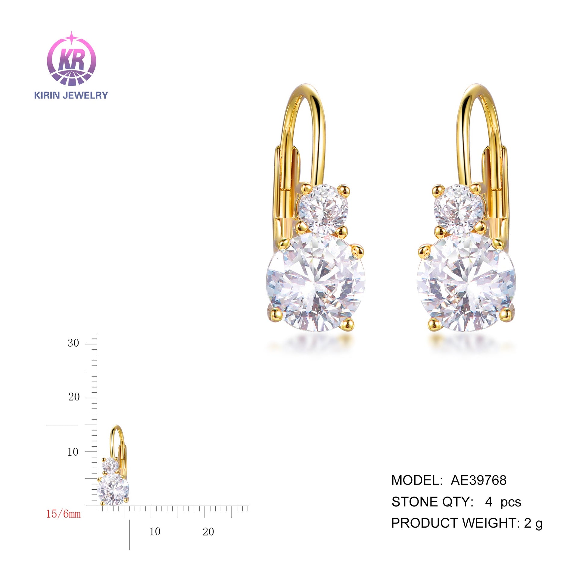 925 silver huggie earring with 14K gold plating CZ 39768 Kirin Jewelry