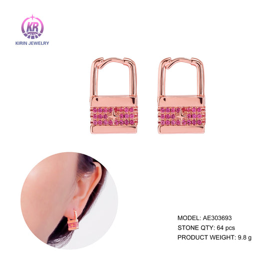 925 silver lock earring with CZ 303693 Kirin Jewelry