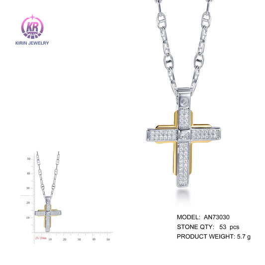 925 silver necklace cross necklace with rhodium plating CZ AN73030 Kirin Jewelry