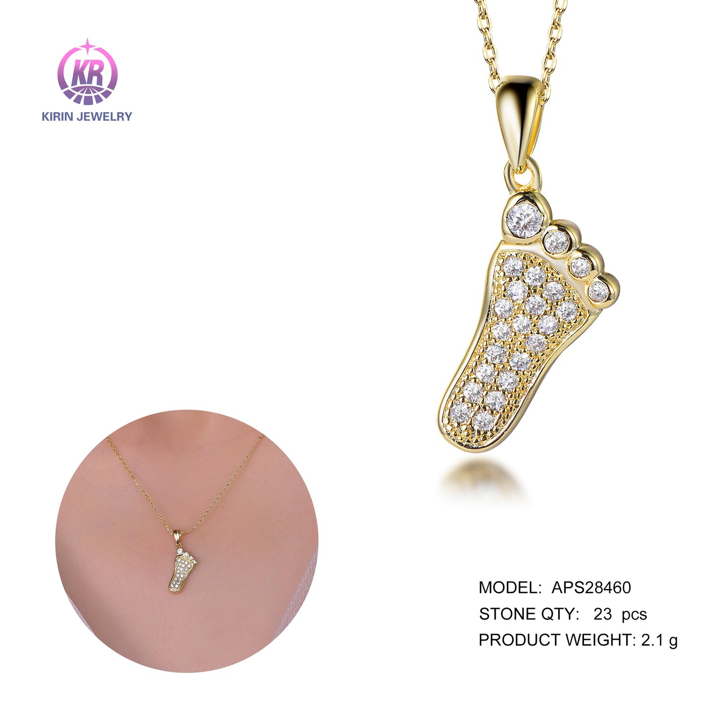 925 silver necklace with 14K gold plating CZ 28460 Kirin Jewelry