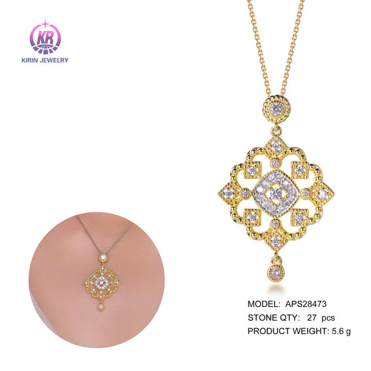 925 silver necklace with 14K gold plating CZ 28473 Kirin Jewelry