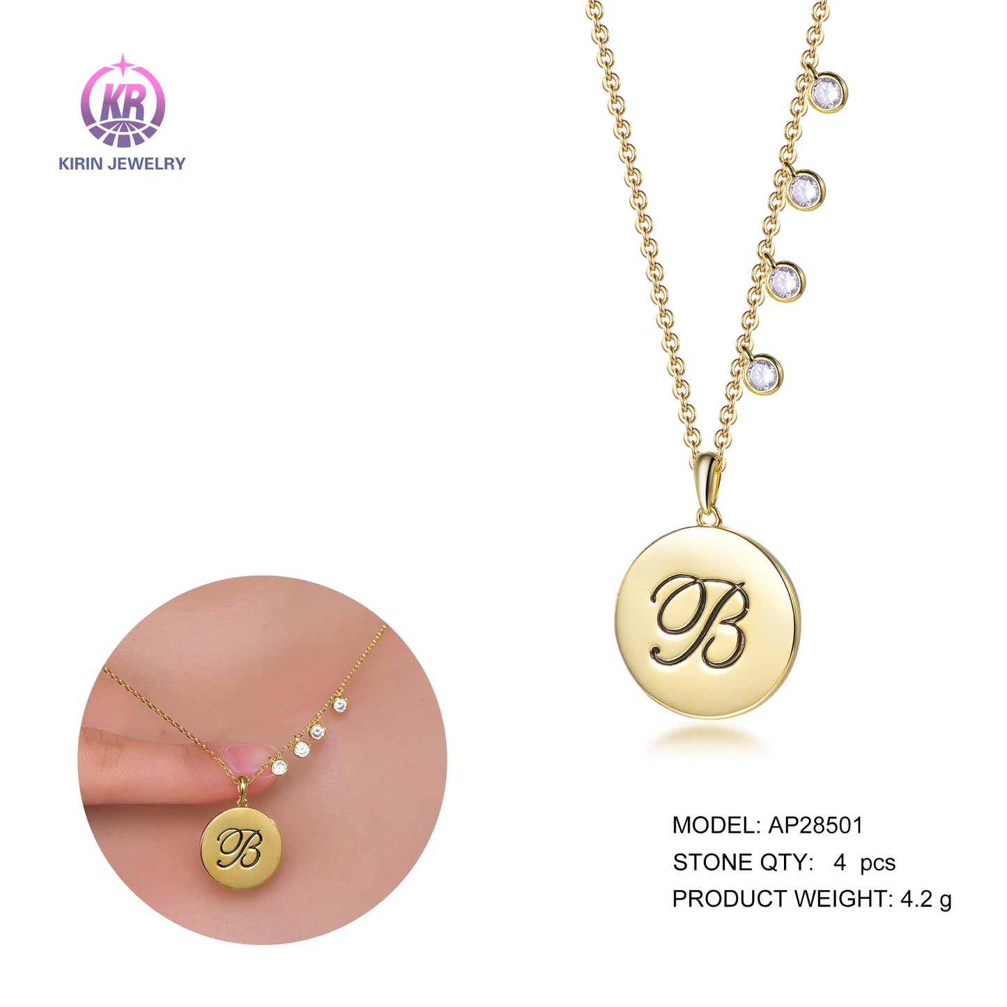 925 silver necklace with 14K gold plating CZ 28501 Kirin Jewelry