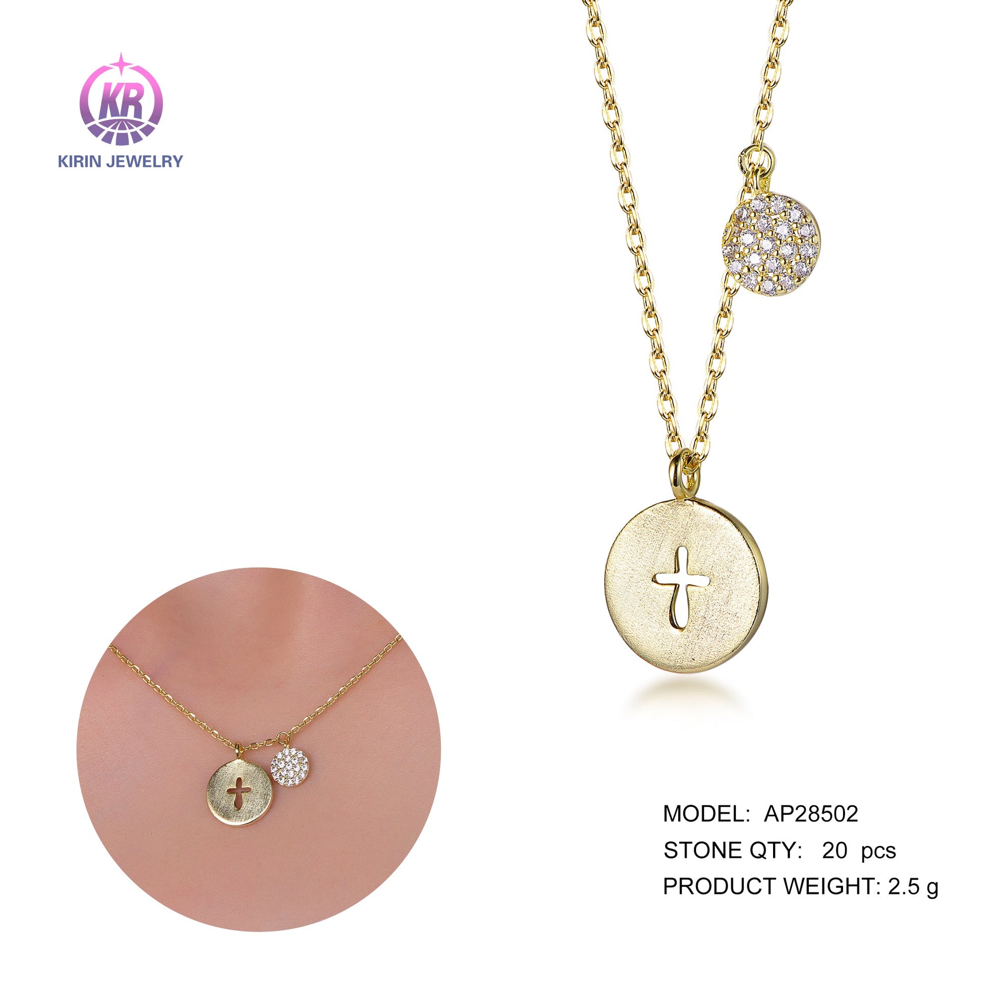 925 silver necklace with 14K gold plating CZ 28502 Kirin Jewelry