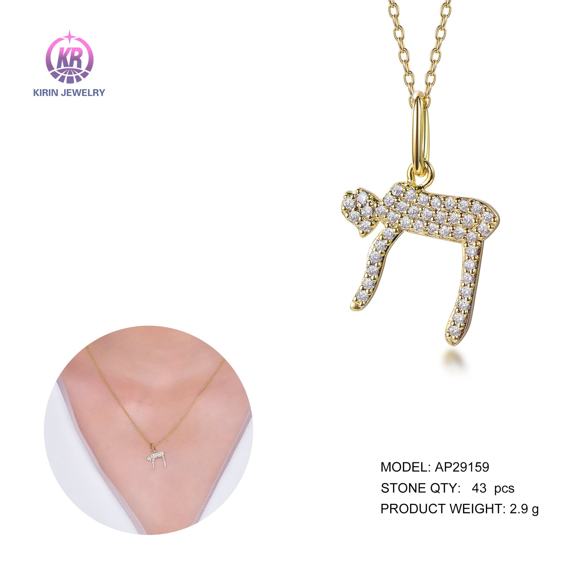 925 silver necklace with 14K gold plating CZ 29159 Kirin Jewelry