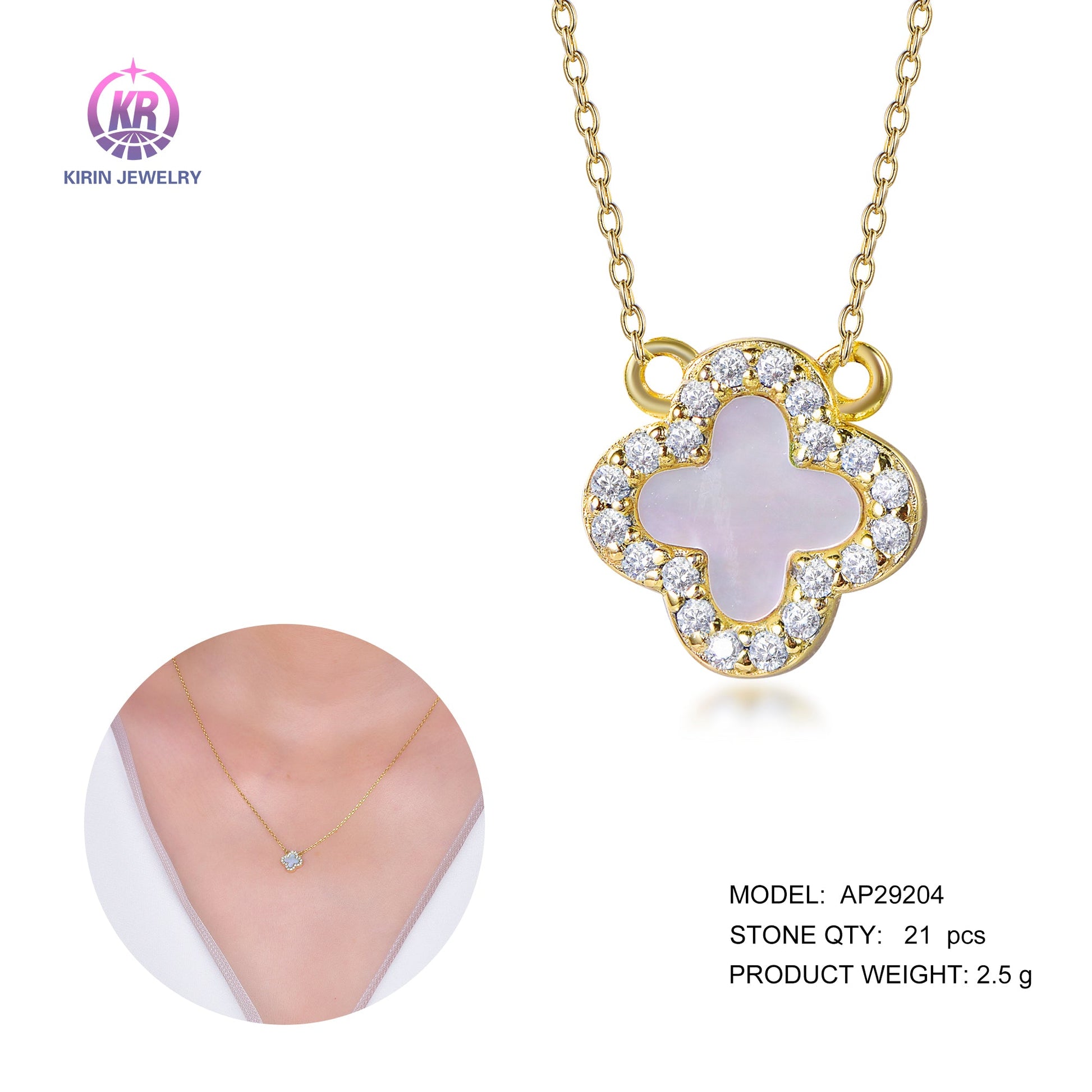 925 silver necklace with 14K gold plating CZ 29204 Kirin Jewelry