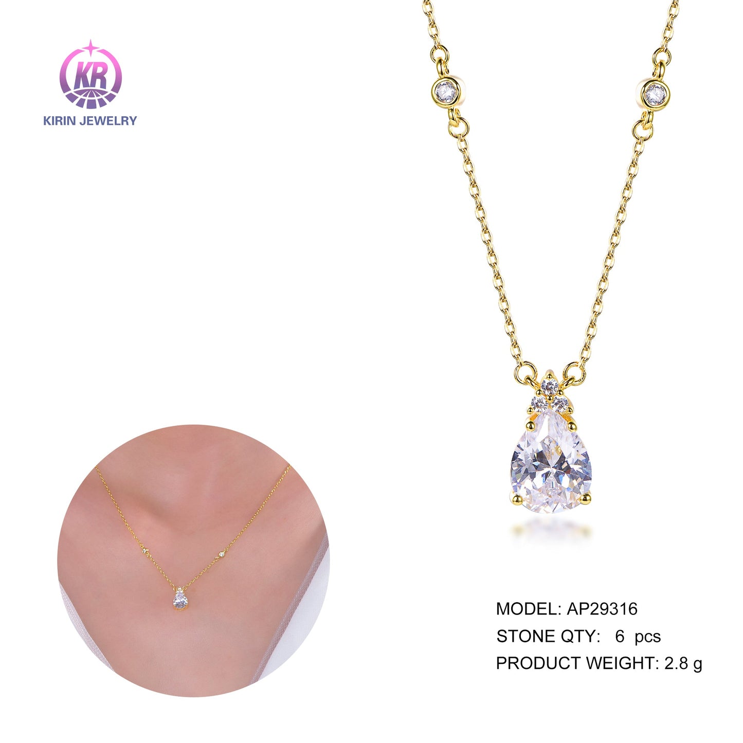 925 silver necklace with 14K gold plating CZ 29316 Kirin Jewelry