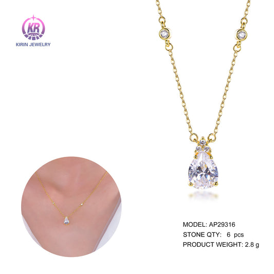 925 silver necklace with 14K gold plating CZ 29316 Kirin Jewelry