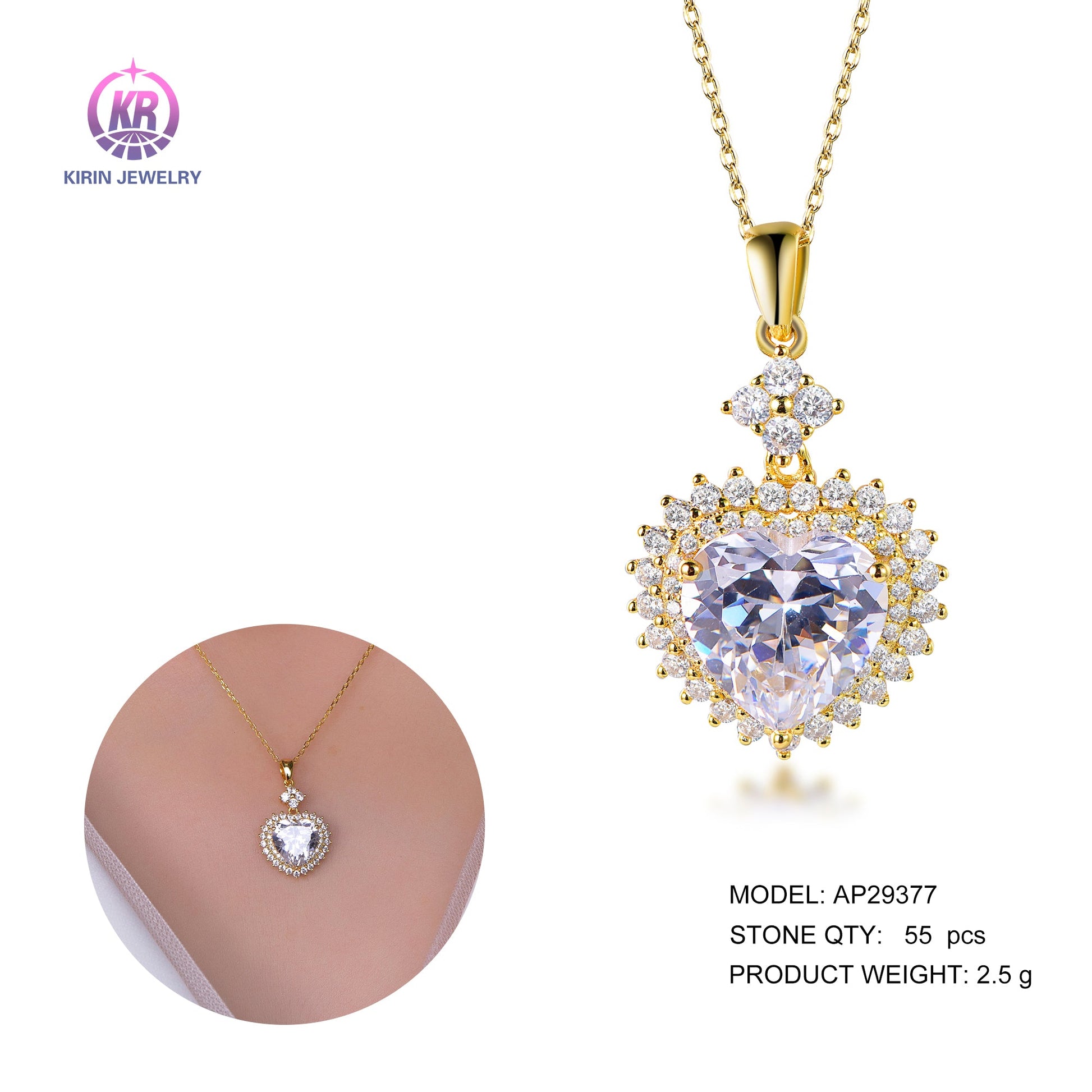 925 silver necklace with 14K gold plating CZ 29377 Kirin Jewelry