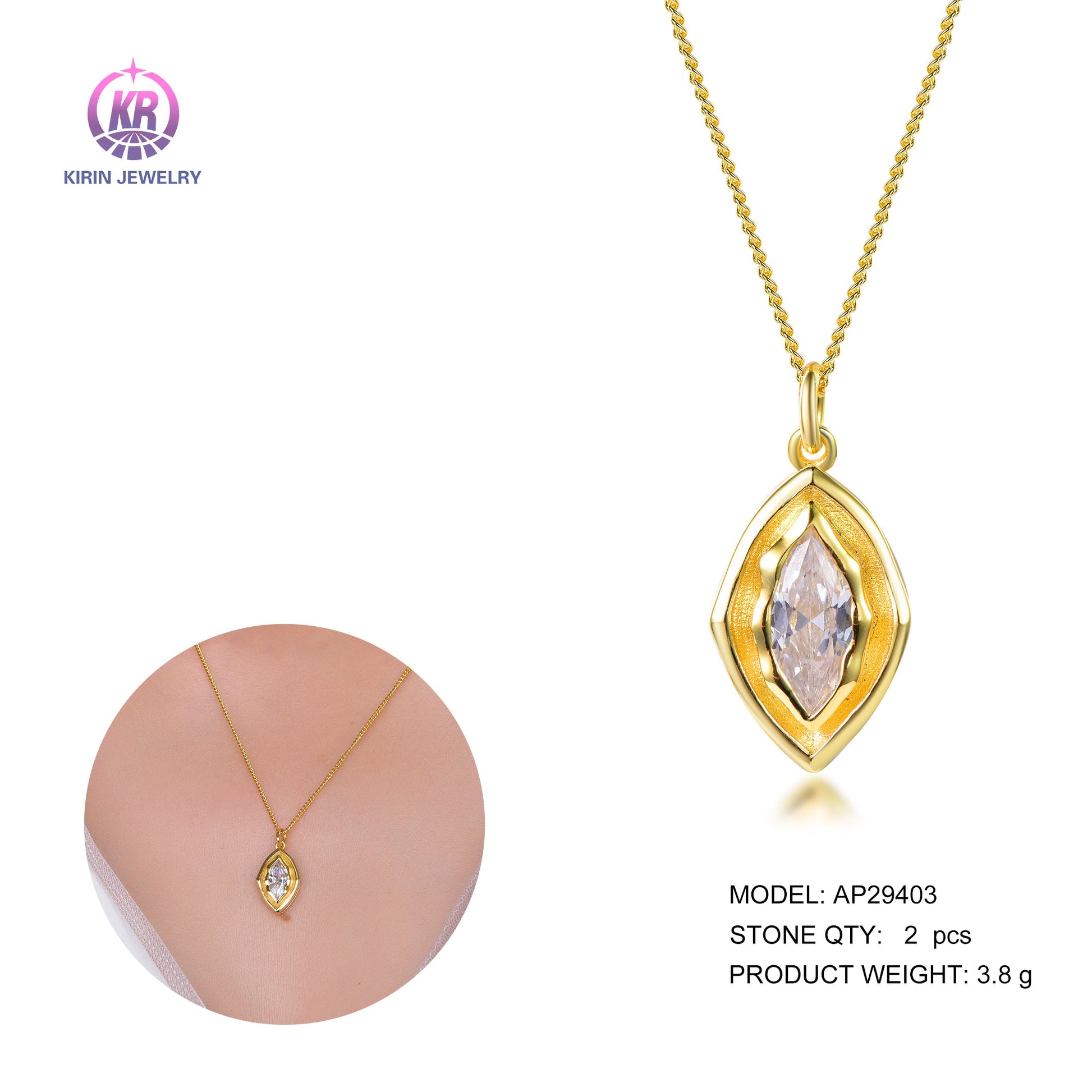 925 silver necklace with 14K gold plating CZ 29403 Kirin Jewelry