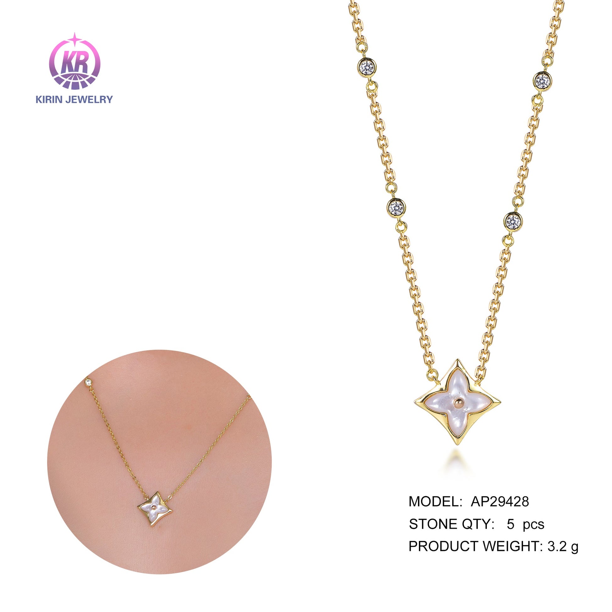 925 silver necklace with 14K gold plating CZ 29428 Kirin Jewelry