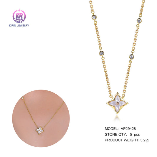 925 silver necklace with 14K gold plating CZ 29428 Kirin Jewelry