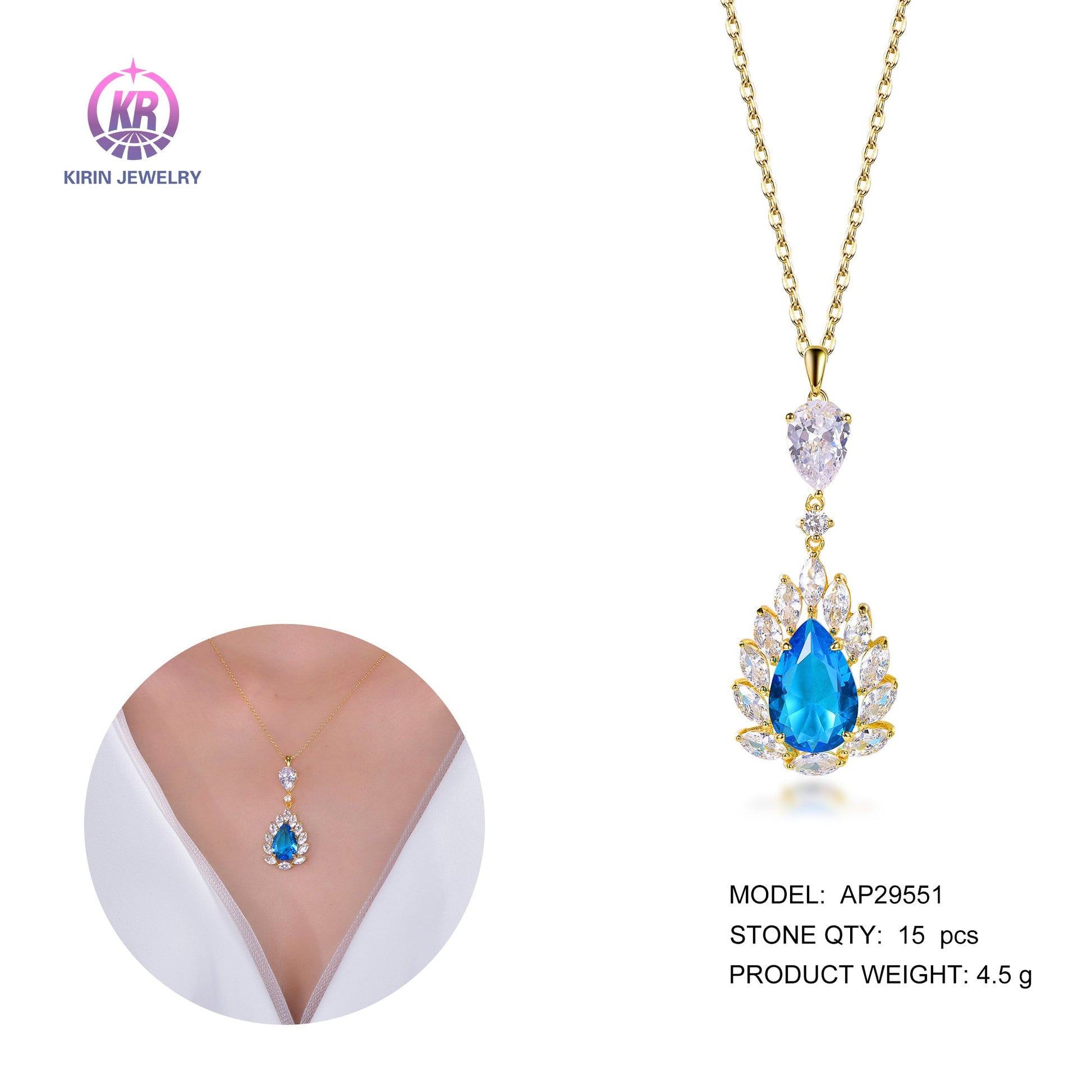 925 silver necklace with 14K gold plating CZ 29551 Kirin Jewelry