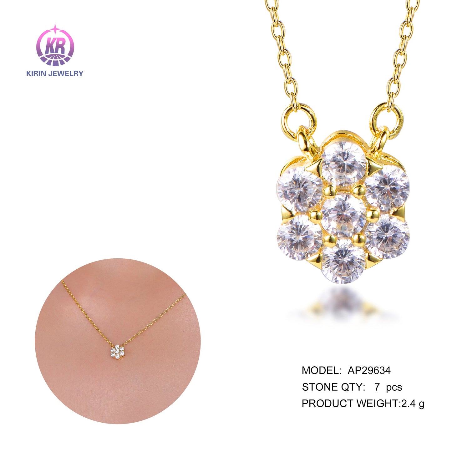 925 silver necklace with 14K gold plating CZ 29634 Kirin Jewelry