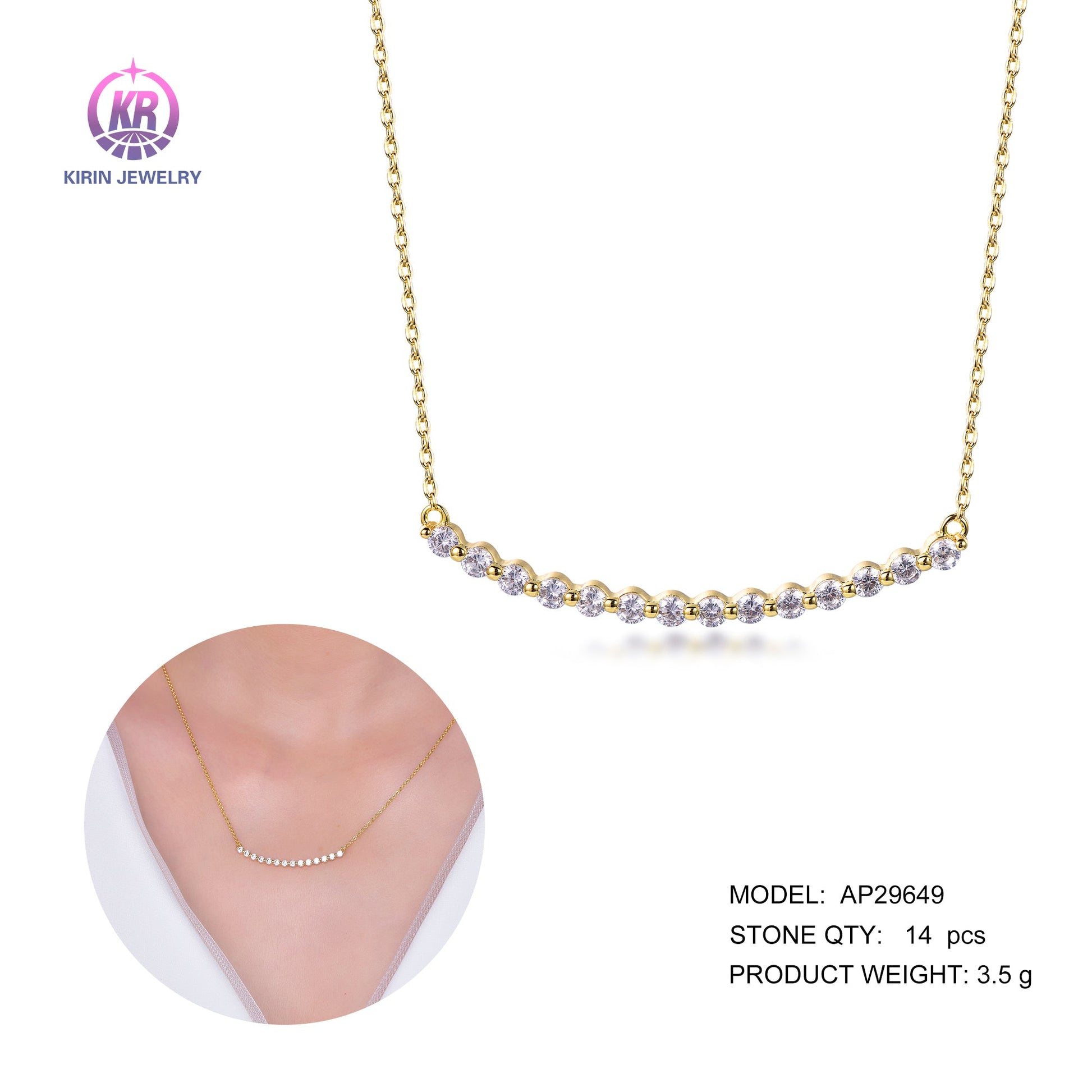 925 silver necklace with 14K gold plating CZ 29649 Kirin Jewelry