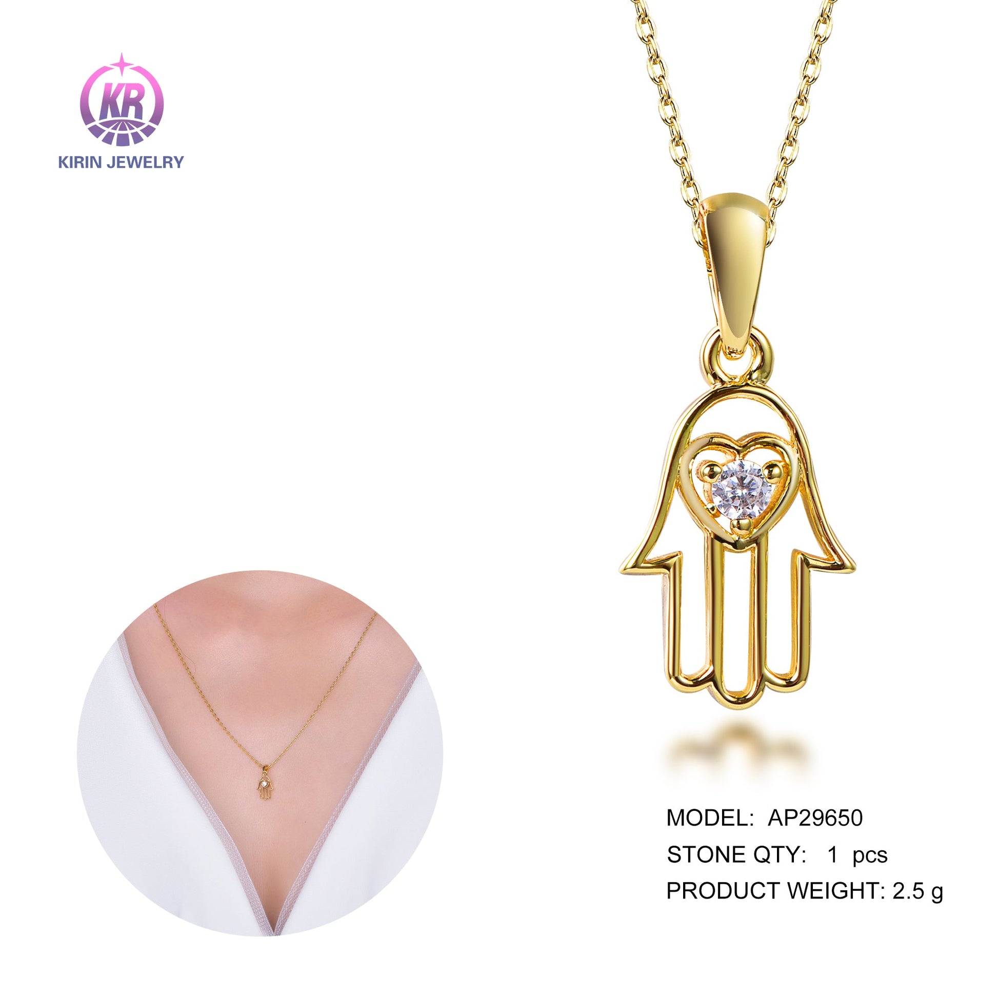 925 silver necklace with 14K gold plating CZ 29650 Kirin Jewelry