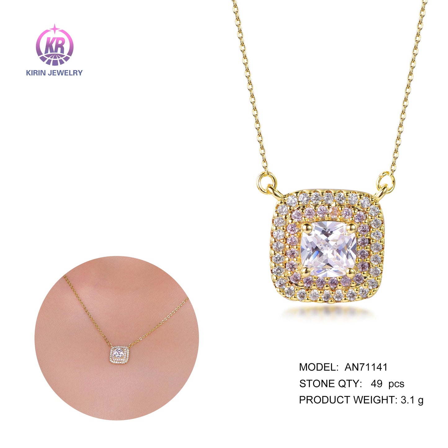 925 silver necklace with 14K gold plating CZ 71141 Kirin Jewelry