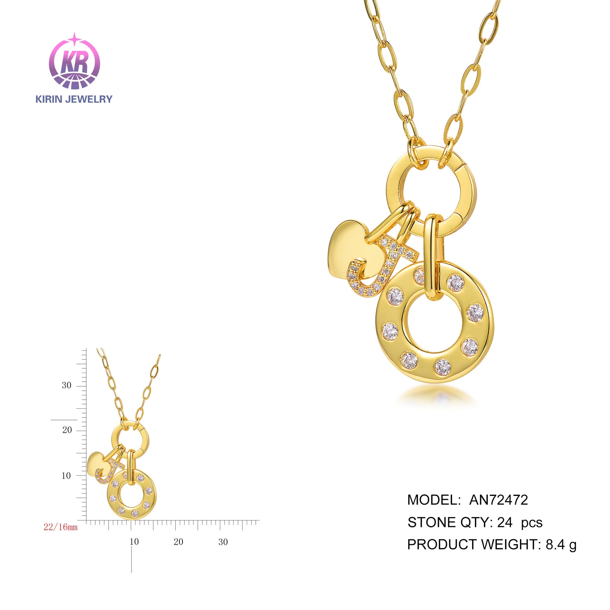 925 silver necklace with 14K gold plating CZ 72472 Kirin Jewelry