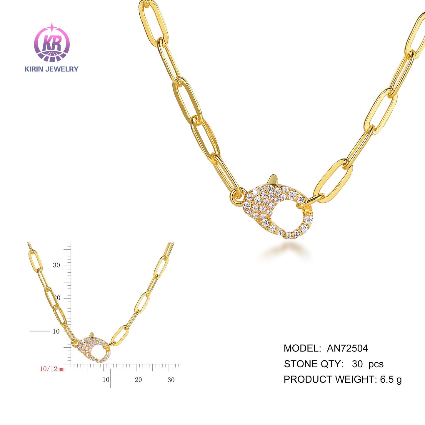 925 silver necklace with 14K gold plating CZ 72504 Kirin Jewelry