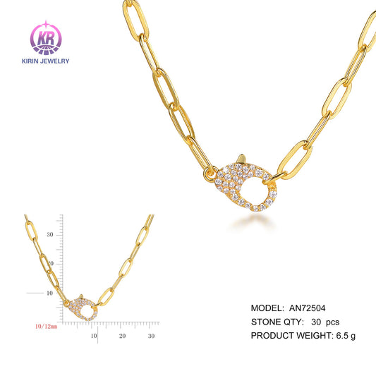 925 silver necklace with 14K gold plating CZ 72504 Kirin Jewelry