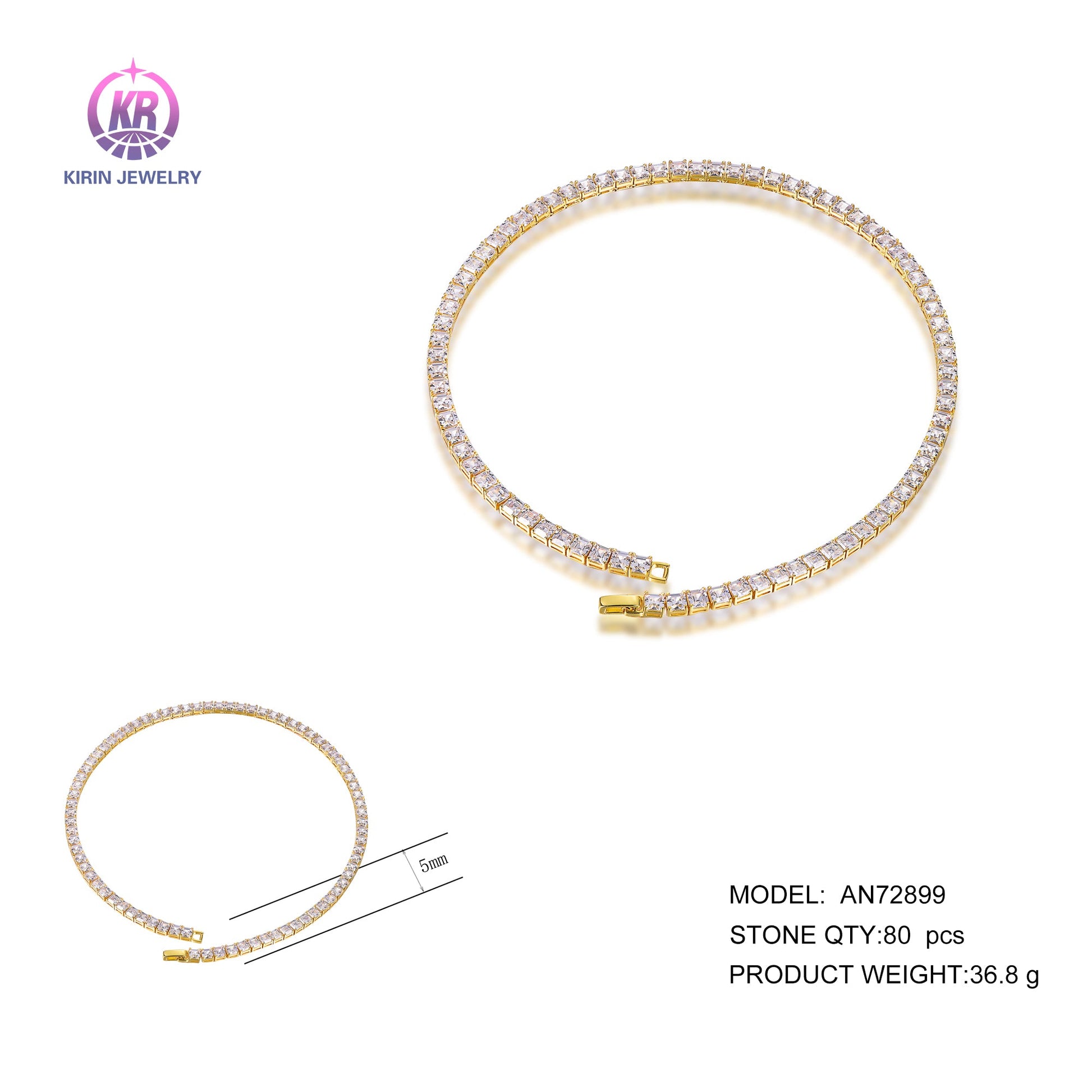 925 silver necklace with 14K gold plating CZ 72899 Kirin Jewelry