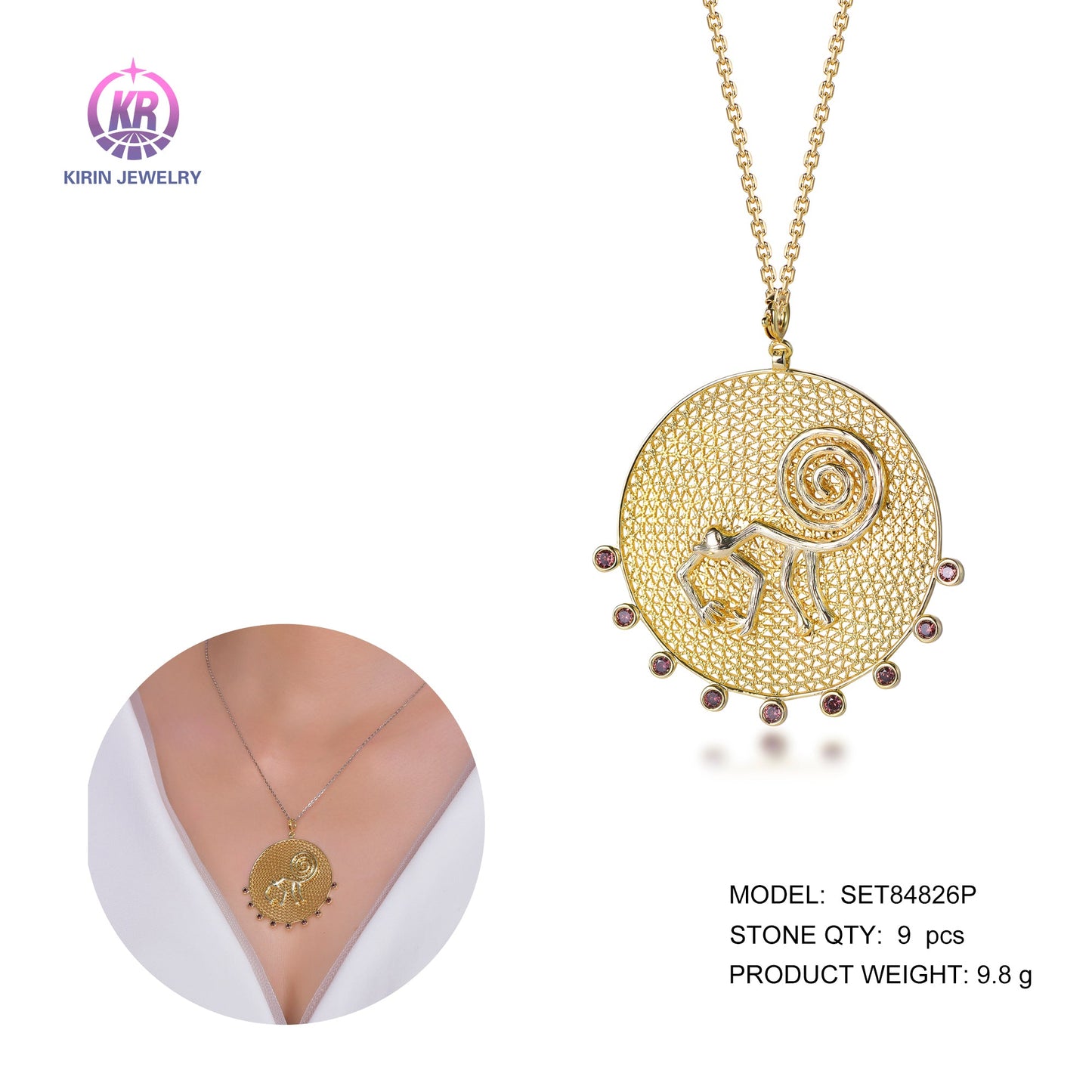 925 silver necklace with 14K gold plating CZ 84826 Kirin Jewelry