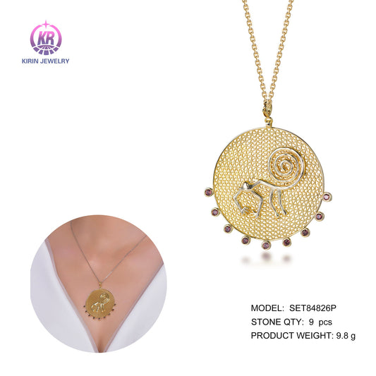 925 silver necklace with 14K gold plating CZ 84826 Kirin Jewelry