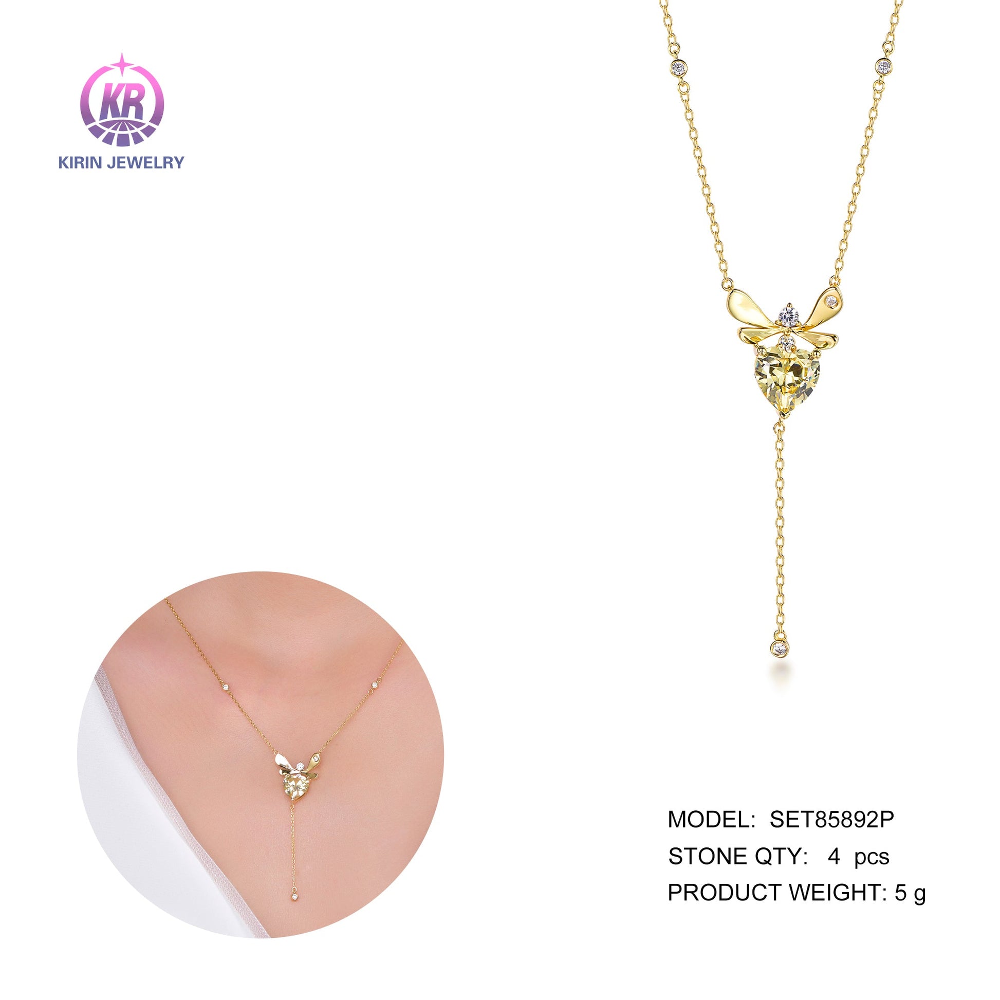 925 silver necklace with 14K gold plating CZ 85892 Kirin Jewelry