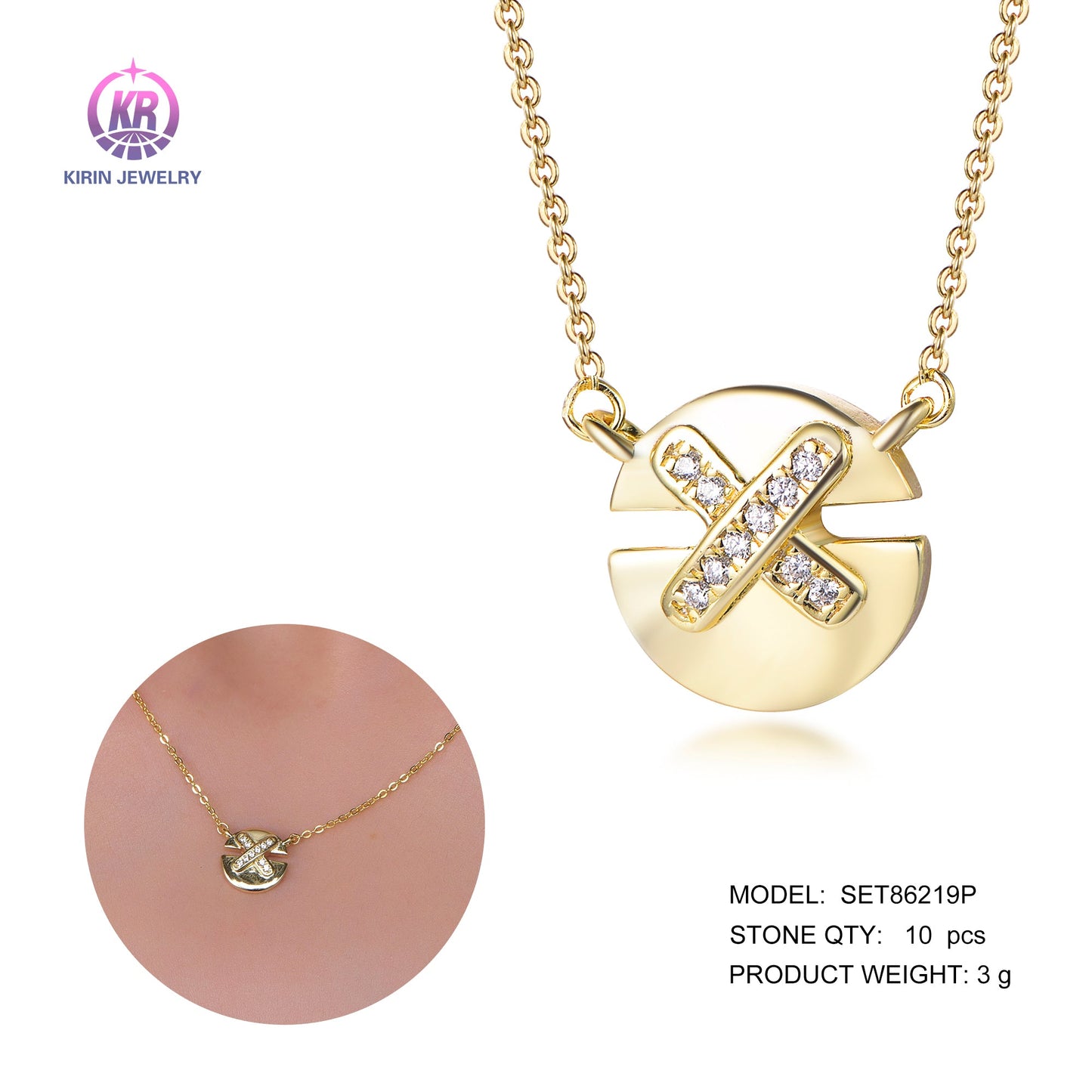 925 silver necklace with 14K gold plating CZ 86219 Kirin Jewelry