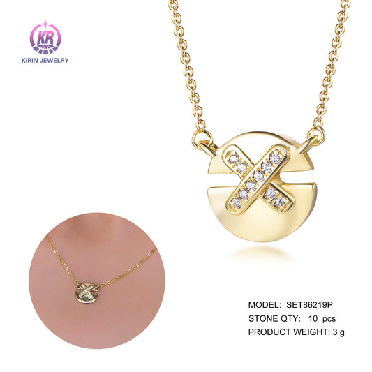 925 silver necklace with 14K gold plating CZ 86219 Kirin Jewelry