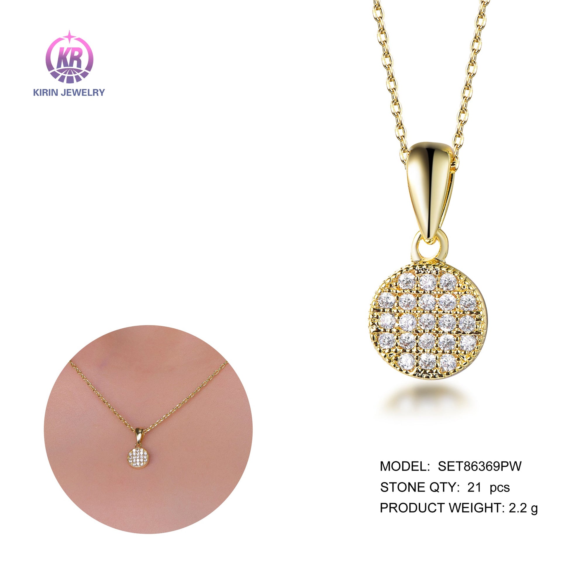 925 silver necklace with 14K gold plating CZ 86369 Kirin Jewelry