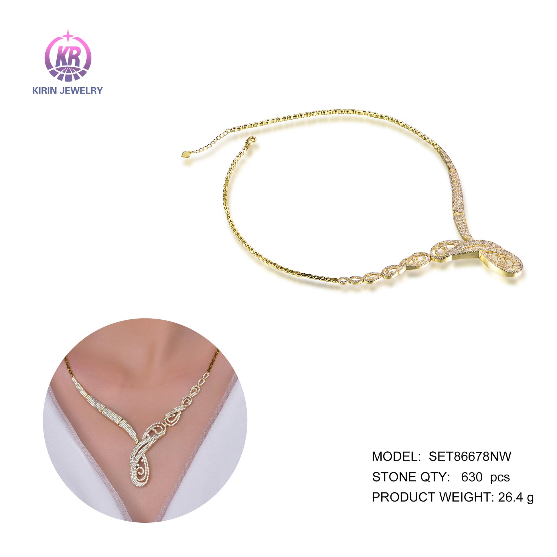 925 silver necklace with 14K gold plating CZ 86678 Kirin Jewelry