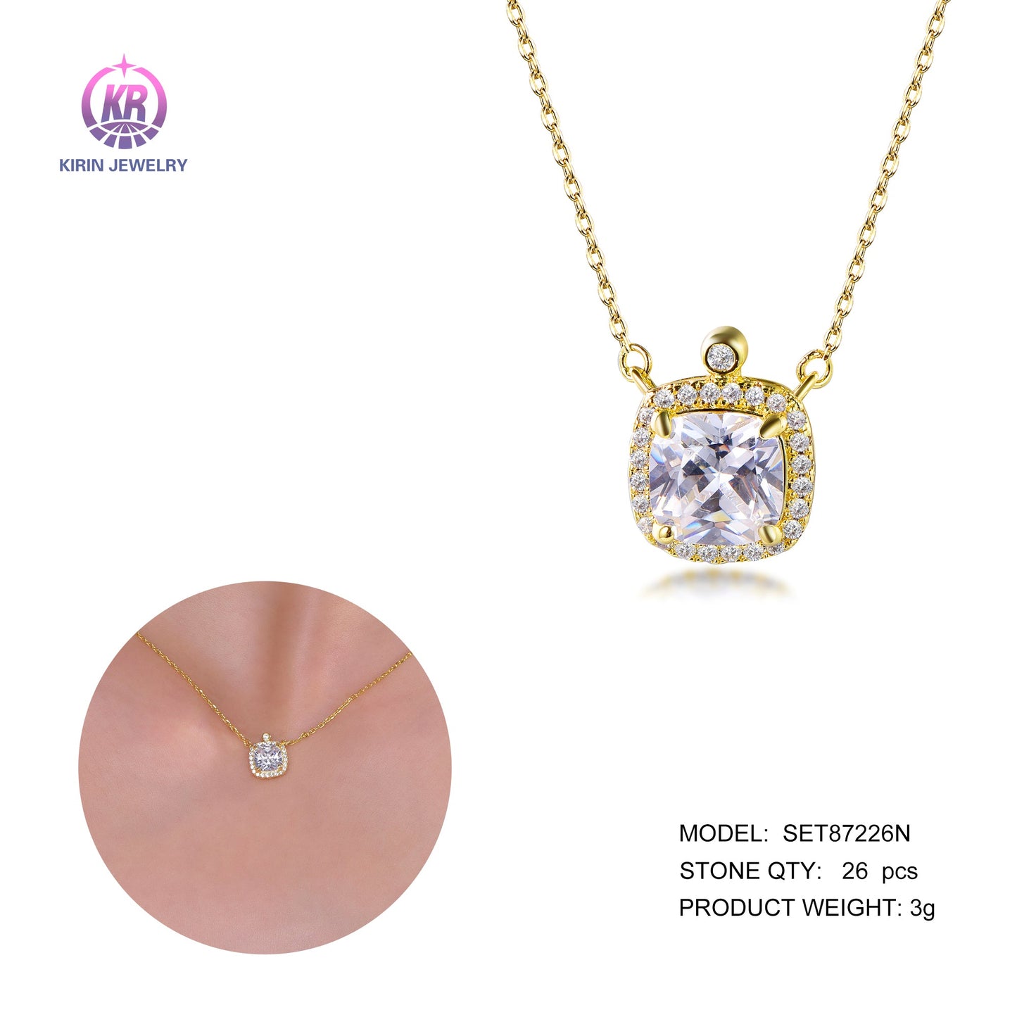 925 silver necklace with 14K gold plating CZ 87226 Kirin Jewelry