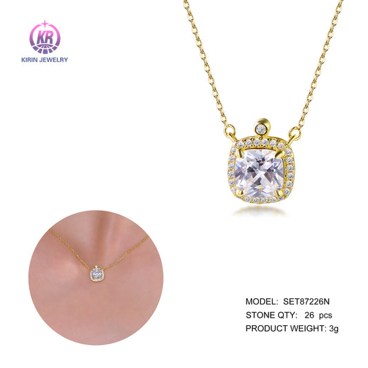 925 silver necklace with 14K gold plating CZ 87226 Kirin Jewelry