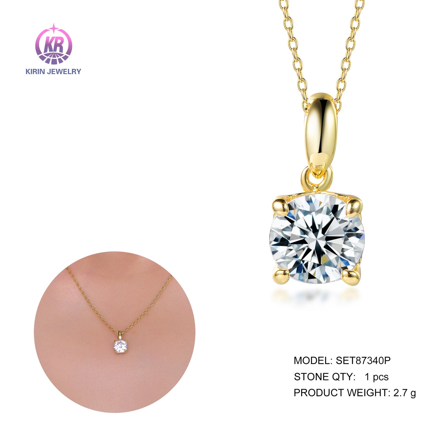 925 silver necklace with 14K gold plating CZ 87340 Kirin Jewelry