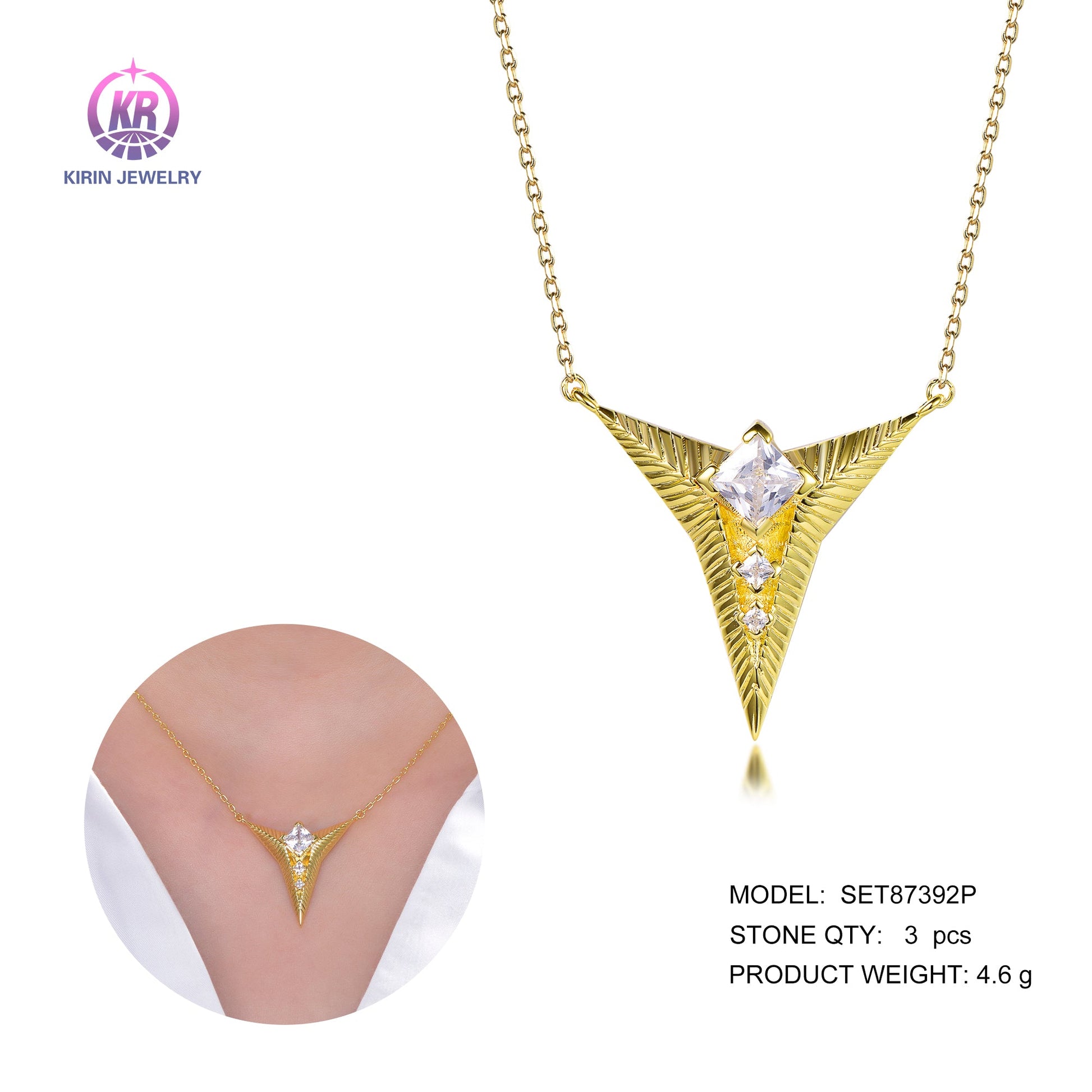 925 silver necklace with 14K gold plating CZ 87392 Kirin Jewelry