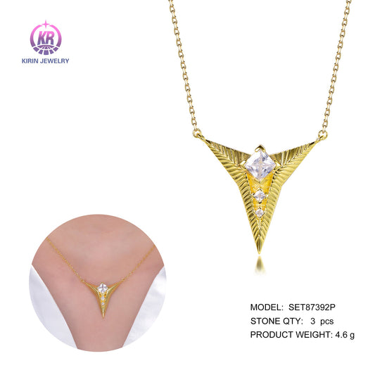 925 silver necklace with 14K gold plating CZ 87392 Kirin Jewelry