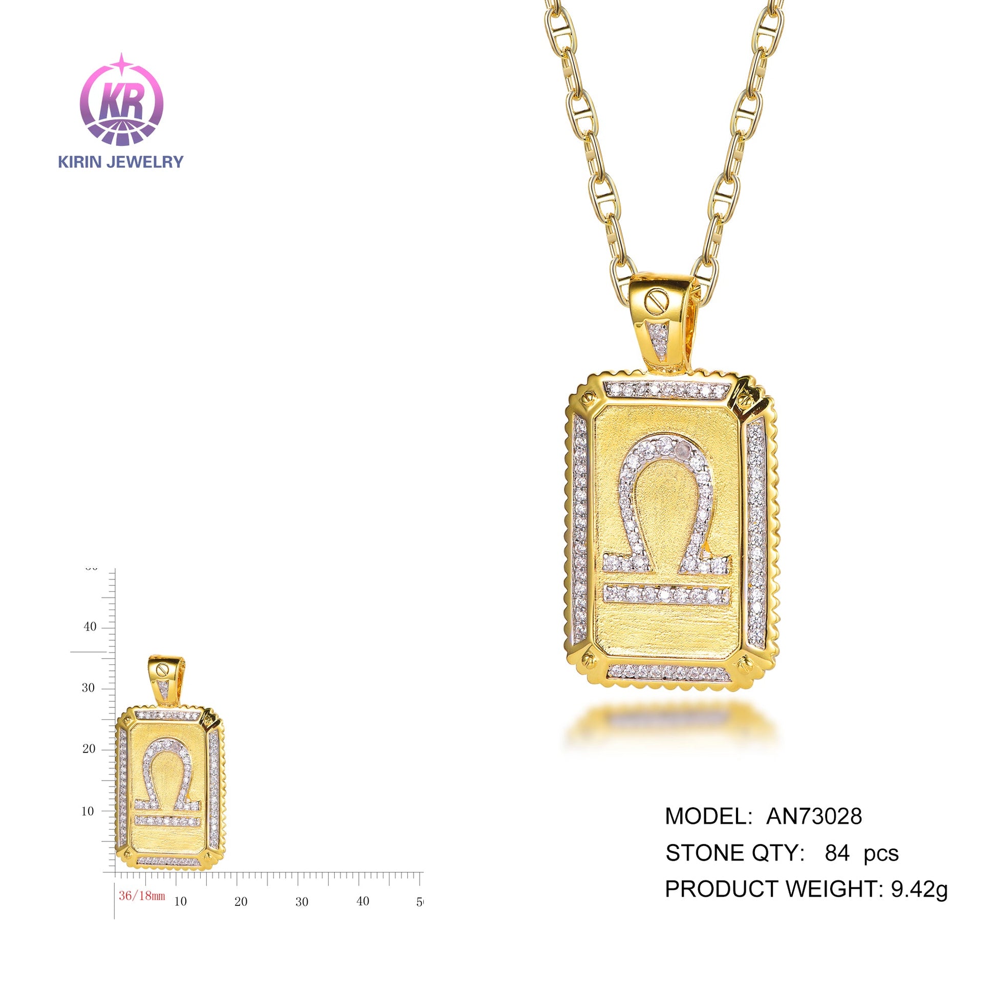 925 silver necklace with 14K gold plating CZ AN73028 Kirin Jewelry