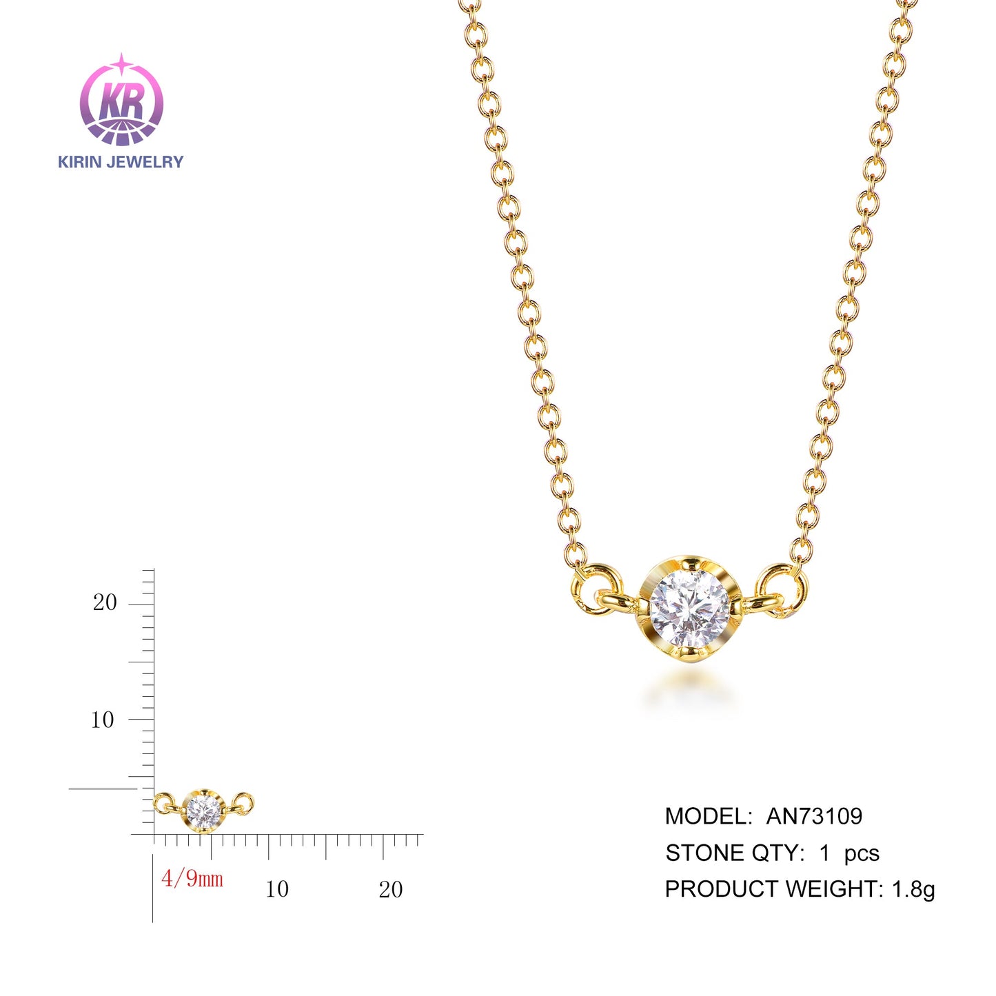 925 silver necklace with 14K gold plating CZ AN73109 Kirin Jewelry