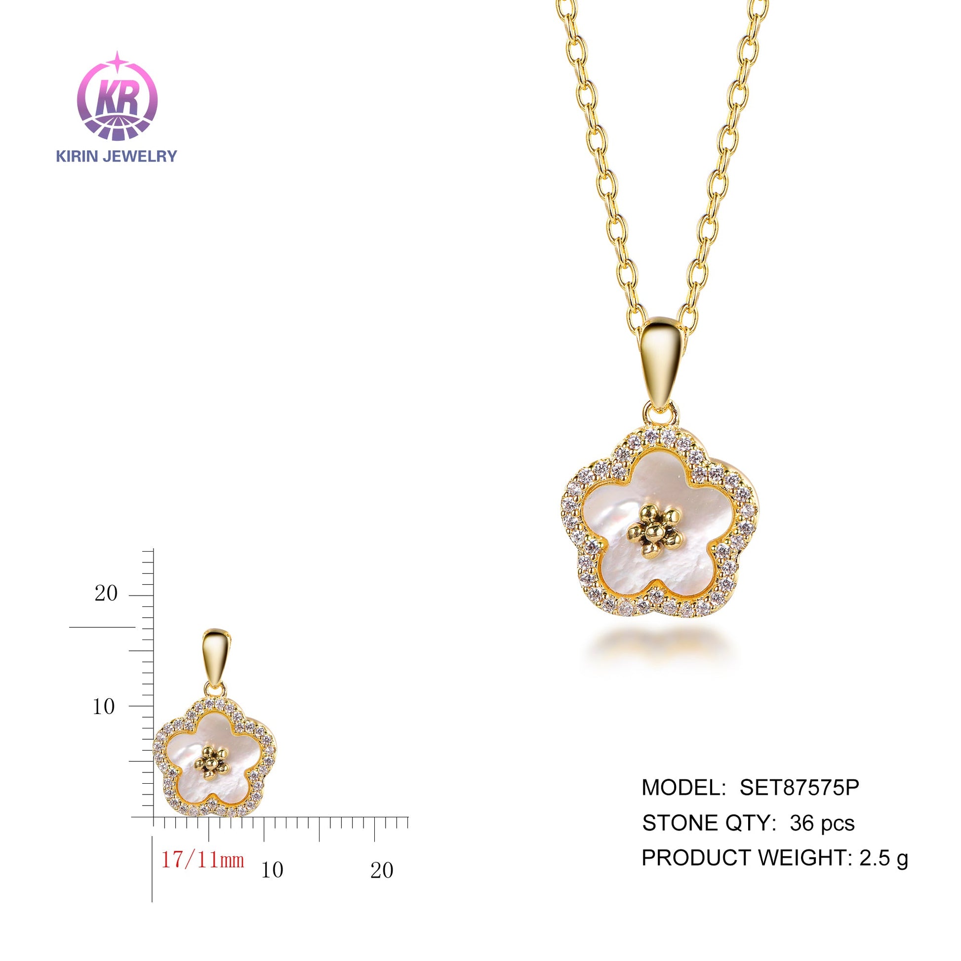 925 silver necklace with 14K gold plating CZ SET87575P Kirin Jewelry