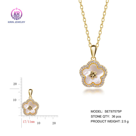 925 silver necklace with 14K gold plating CZ SET87575P Kirin Jewelry