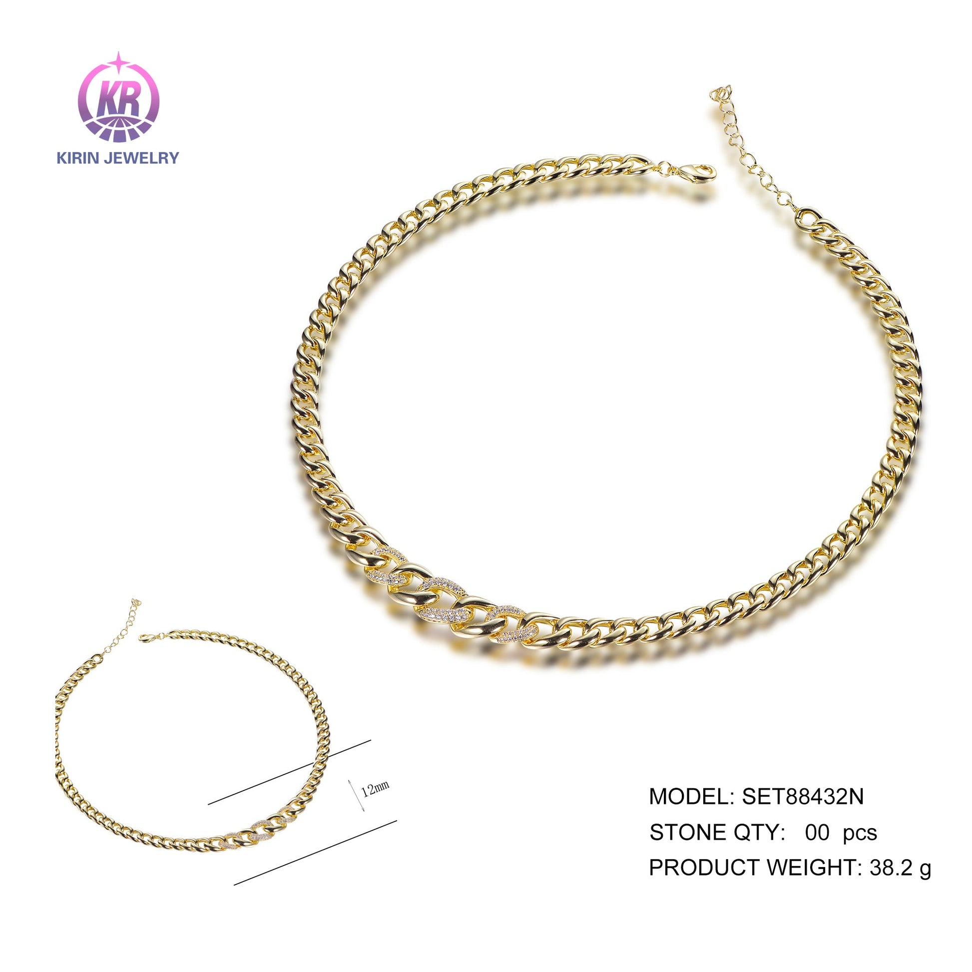 925 silver necklace with 14K gold plating CZ SET88432N Kirin Jewelry