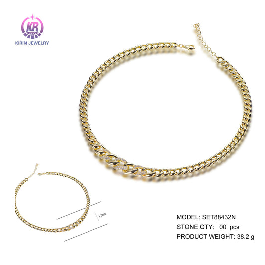 925 silver necklace with 14K gold plating CZ SET88432N Kirin Jewelry