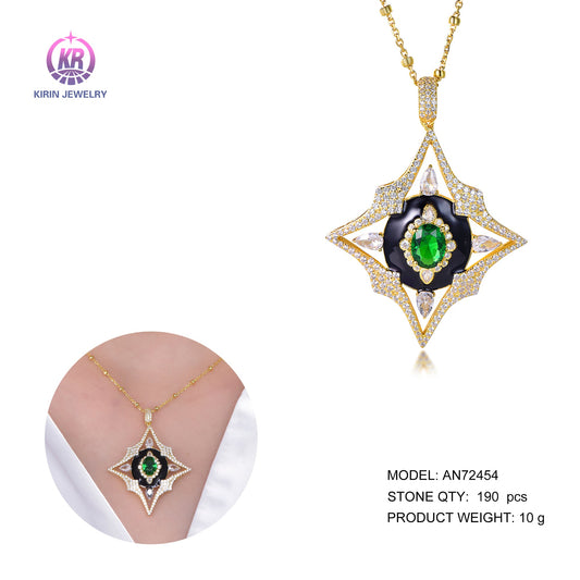 925 silver necklace with 14K gold plating Emerald CZ 72454 Kirin Jewelry