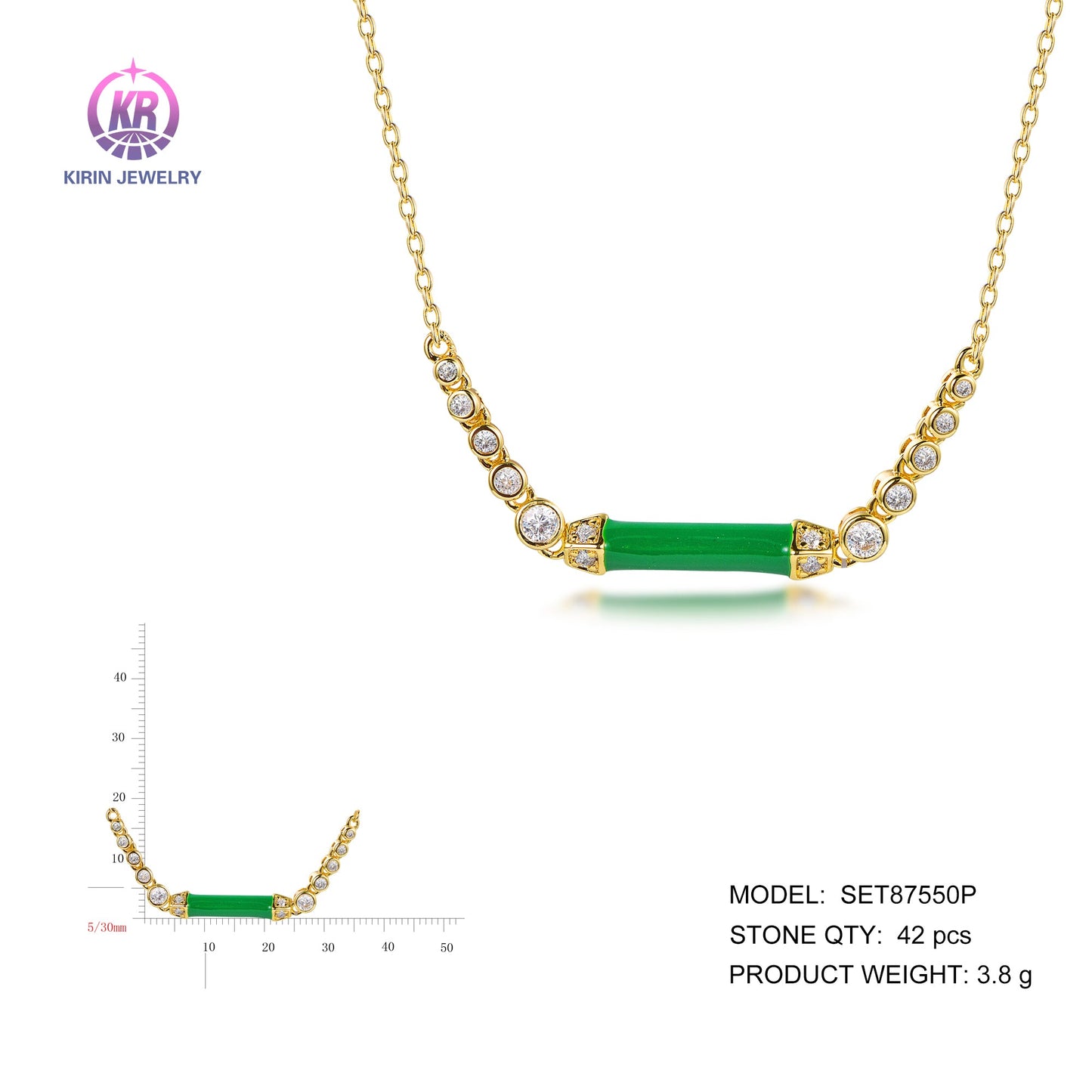 925 silver necklace with 14K gold plating Emerald CZ 87550 Kirin Jewelry