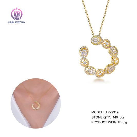 925 silver necklace with 14K gold plating baguette CZ 29319 Kirin Jewelry