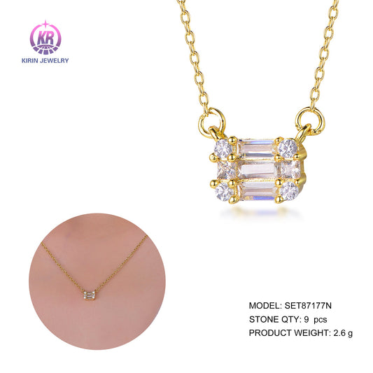 925 silver necklace with 14K gold plating baguette CZ 87177 Kirin Jewelry