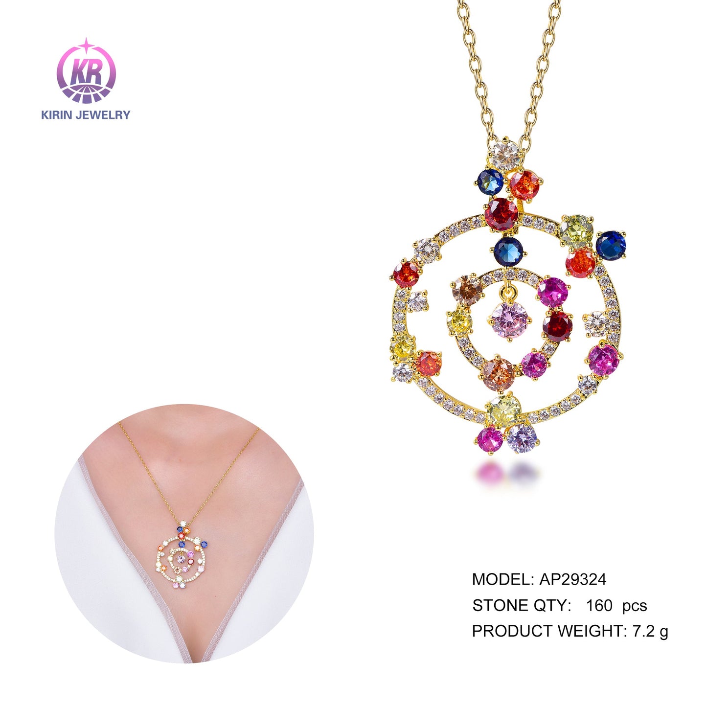 925 silver necklace with 14K gold plating coler CZ 29324 Kirin Jewelry